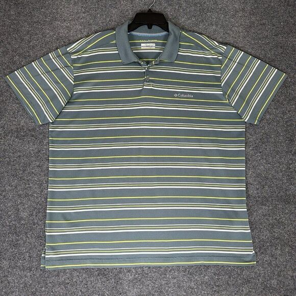Columbia Polo Shirt Mens XL‎ Green Striped Omni-Shade Short Sleeve Casual Adult - Picture 1 of 7